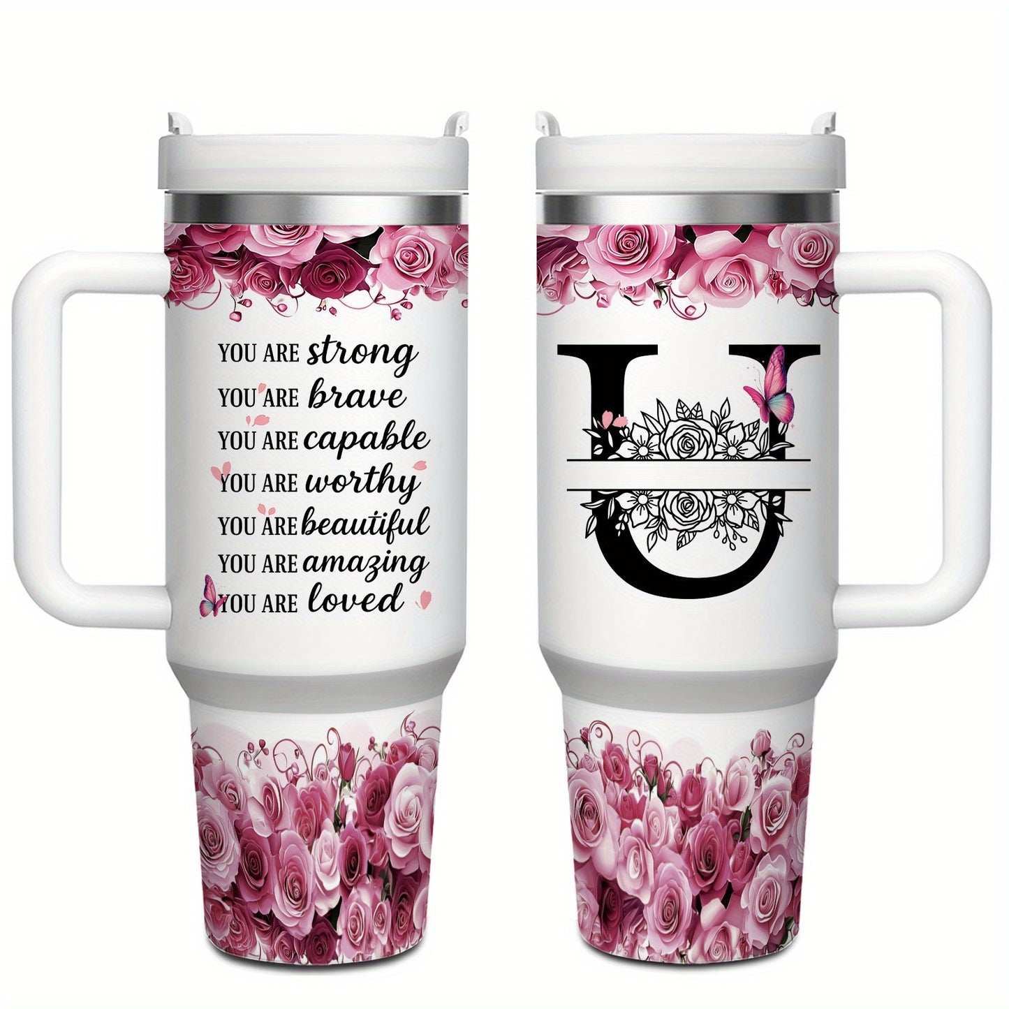 MIKENDA 1pc 40oz "A-Z Custom Letters & Name" Stainless Steel Travel Cup with Lid And Straw. Coffee Cup, Kitchen Drinkware. Great Gift for Women, Friends, Parents.for Mother's Day, Holidays. for Home & Outdoor Use.Halloween &