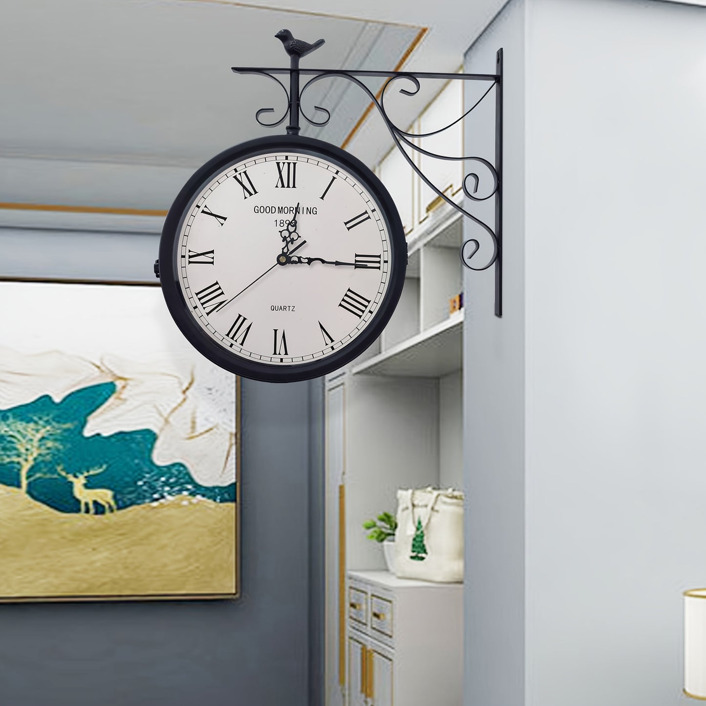 Large 3D Silent Wall Clock with Roman Numerals & Digital Display - Heavy-Duty Iron Construction, Black & Modern Design, 2D Flat Surface, Outdoor/indoor Hanging Clock For Living Room, Bedroom, Office - Easy Installation With H