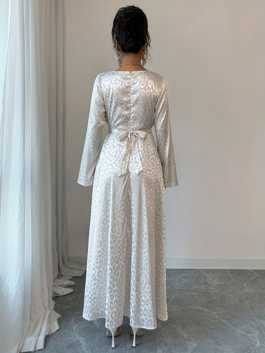 Maxi Dress for Women with Flared Sleeves And a Waist-Cinching Design in Light Golden Satin, Perfect for Evening Parties And Formal Events