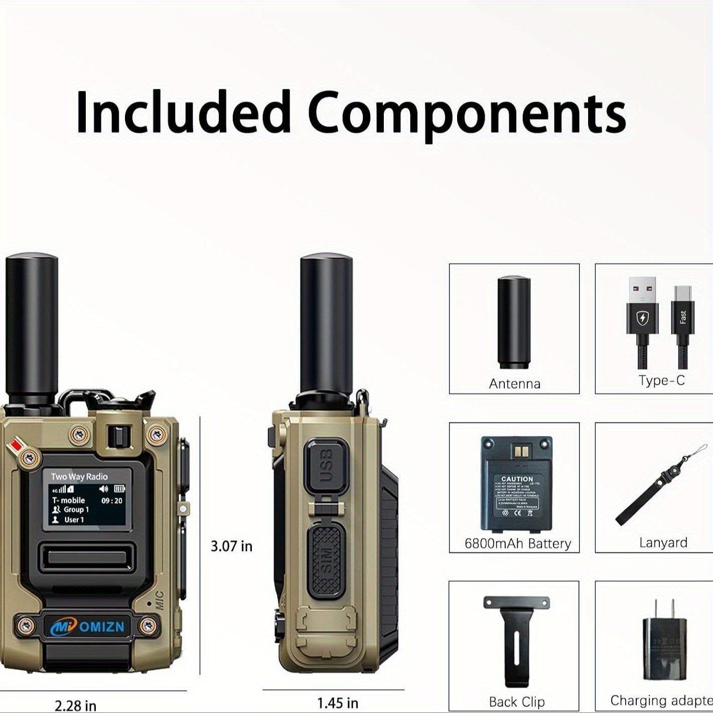 OMZN K300S Model Global Walkie Talkie with SLM Card, 5000 Mile Range, Battery, 168 Hours Zinc Alloy Body, Noise Cancelling, Type-C Charging Car
