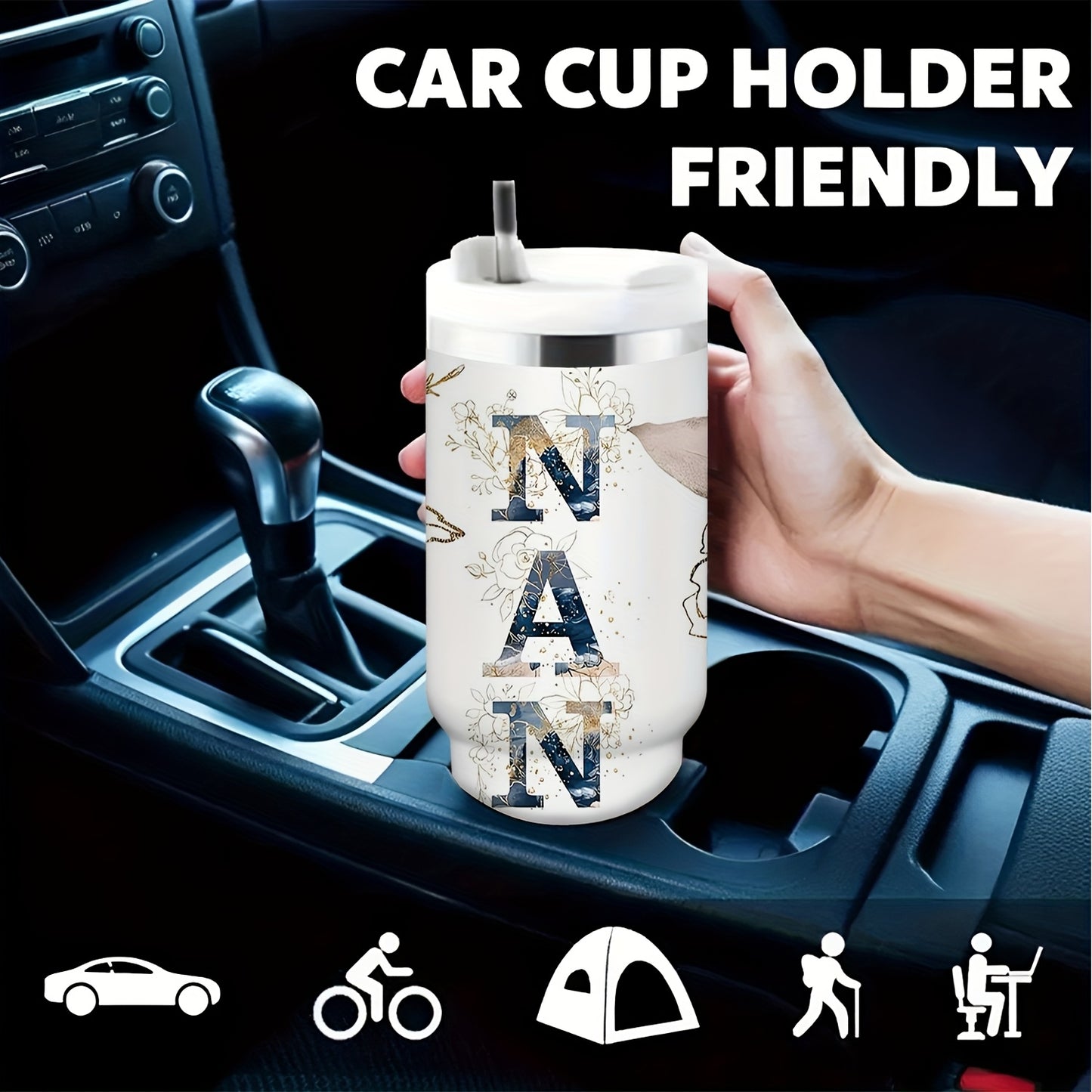 1pc 30oz Floral NANA Stainless Steel Insulated Tumbler with Lid & Straw, Double-Wall Vacuum Insulated Cup for Hot & Cold Drinks, Perfect for Outdoor Travel, Birthday & Holiday Gifts, Travel Drinkware | Floral Pattern Tumbler