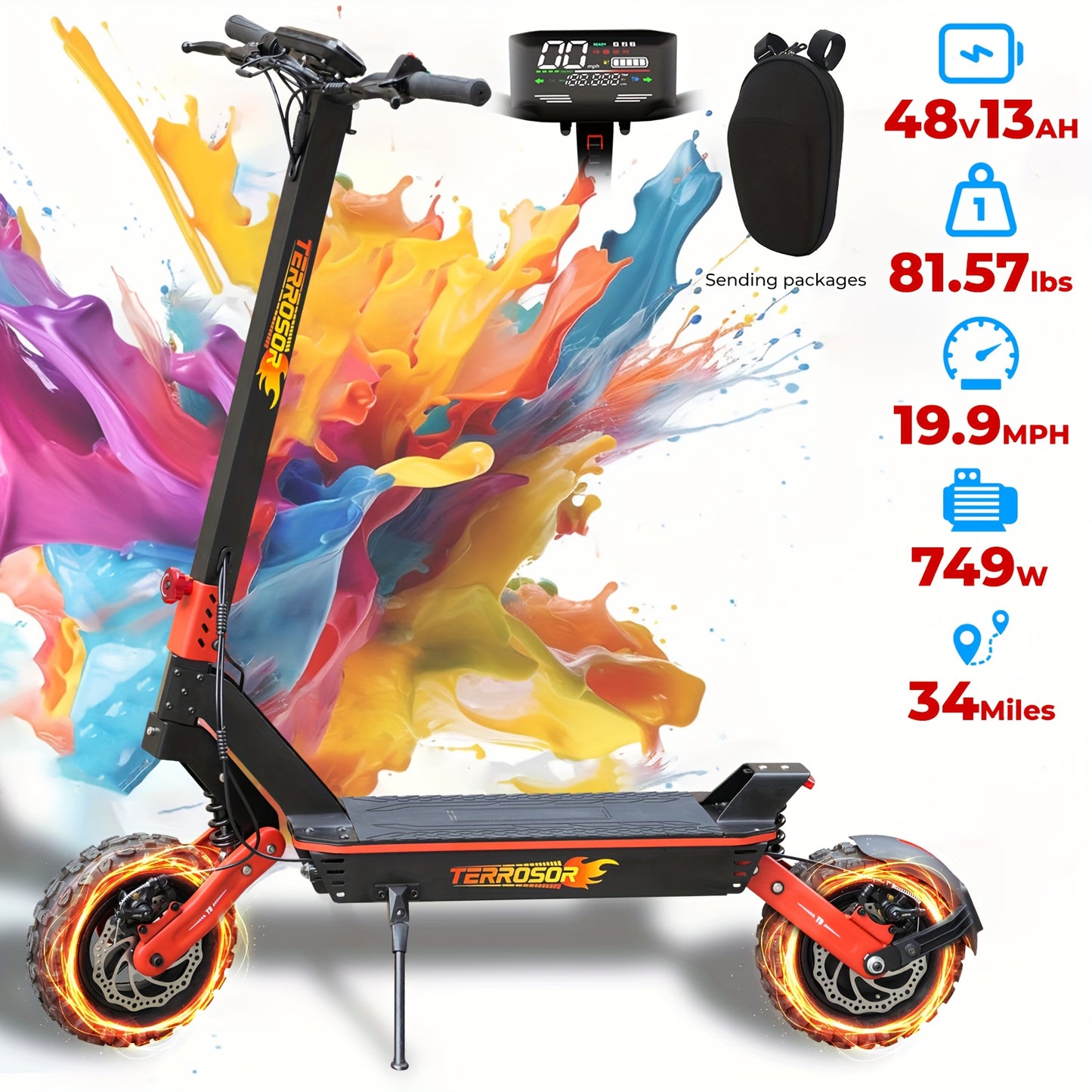 Adult Electric Scooter, Electric Commuting Scooter, Range Of 28 Miles, 749W Motor With 19.9HPH Dual Braking System And Shock Absorption, 11 Inch Off-road Tire Folding Electric Scooter With 48V13/23AH Three Levels Equipped Wit