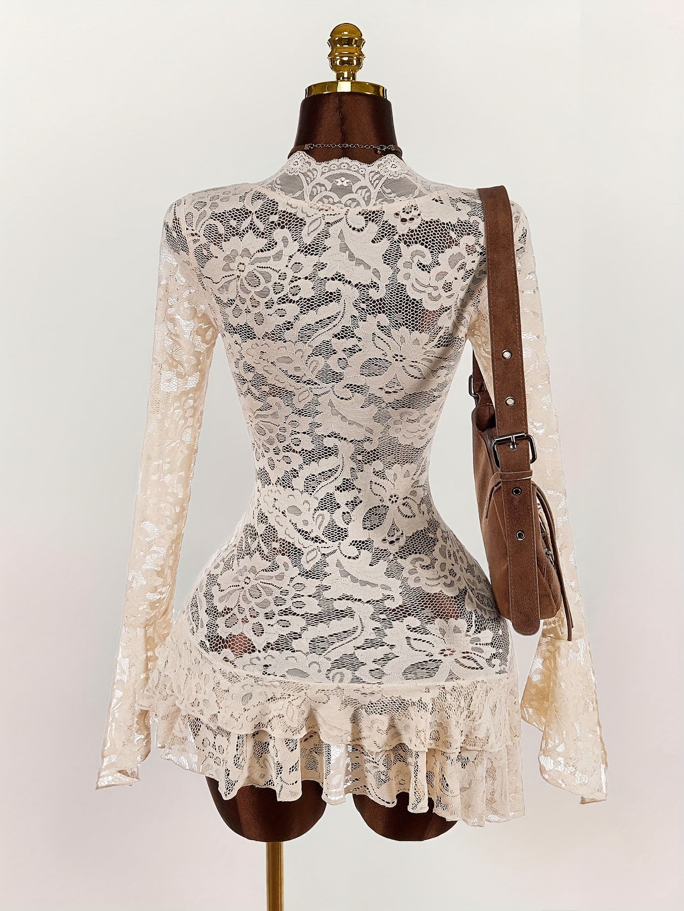 Bohemian Style - Low-Cut Mini Dress - with Sheer Fabric