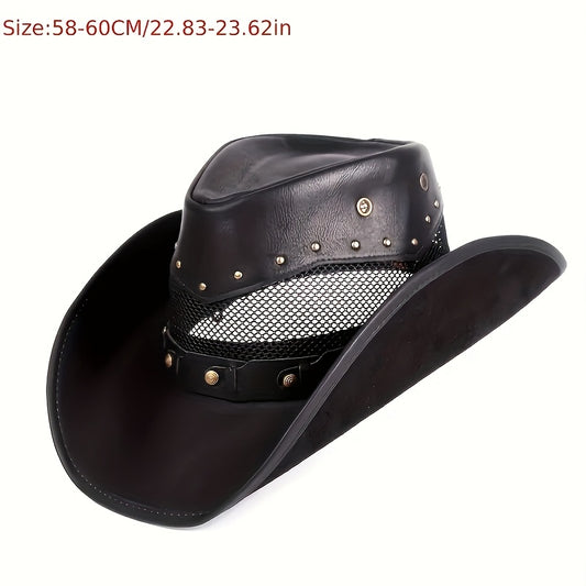 Vacation Faux Cowboy Fedora Hat - Unisex Western Hombre Style with Breathable Mesh Back Panel, Brown, Sizes 22.83-23.62 Inch for Men & Women