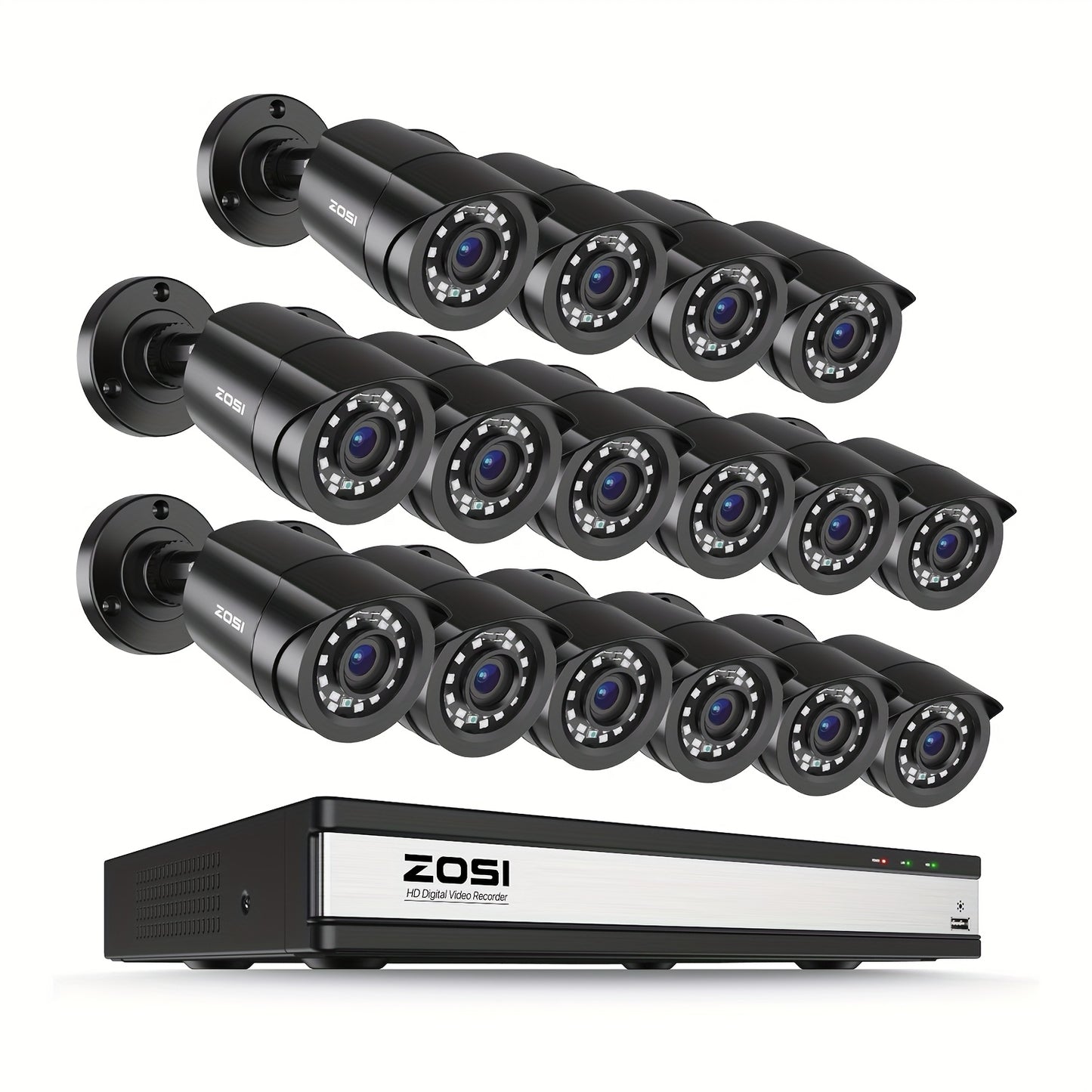ZOSI 16-Channel 3K Lite Security Camera System with 12 Wired Cameras, 80ft IR Night Vision, AI Human/Vehicle Detection, 1080P Outdoor/Indoor CCTV DVR, H.265+ Smart Recording, 24/7 Monitoring, 16-Channel DVR with AI-Powered Al