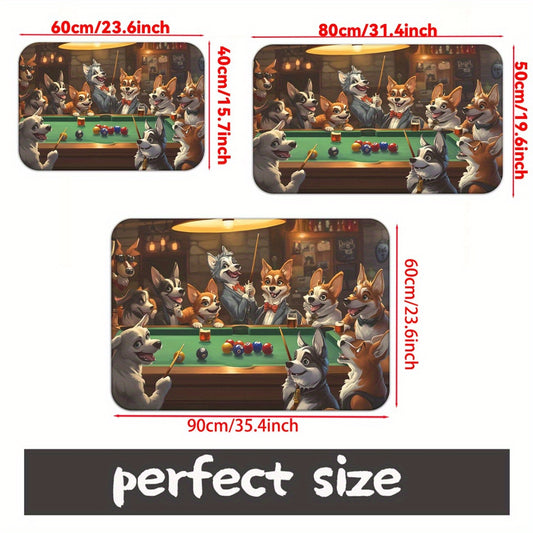 1pc Playful Dogs Playing Billiards Door Mat - Absorbent Microfiber Polyester, Machine Washable Indoor Rug for Bathroom, Bedroom, Living Room Entrance, Bathroom Floor
