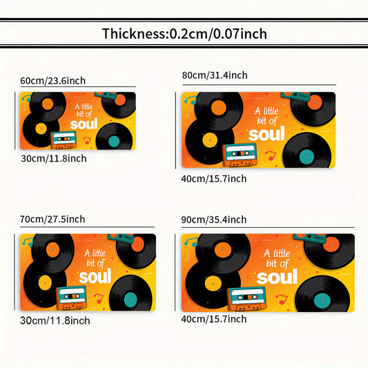 1pc Large Retro Vinyl Record Gaming Mouse Pad & Desk Mat - Soul Music Theme with "A Little Bit of Soul" Text, Vinyl & Cassette Design, Non-Slip Rubber Base, Smooth Surface for PC/Laptop, Ideal Gift for DJs, Musicians, Gamers