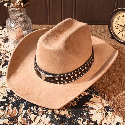 1pc Men'S Western Cowboy Hat - Brown/ Tan - Sturdy Metallic Buckle & Stitched Edges - Farmhouse Style for Cowboy, Horseback Riding, Western Events - All-season Outdoor Hat - Easy To Clean, Cowboy Hat, Event Headwear, Vintage
