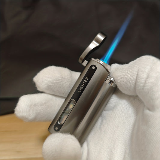 Innovative Metal Straight Flame Lighter, Distinctive Torch Turbine Butane Gas Lighter, Compact Lighter, Original Creative Windproof Outdoor Lighter (Butane Gas Not Included), Without Battery