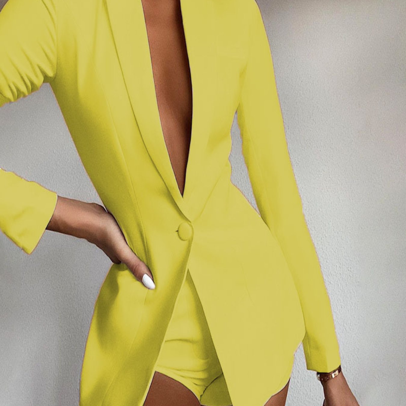 Women'S Elegant Two-Piece Set - Mustard-Yellow Pantsuit, Turn- Collar Long Sleeve Outfit, All-Season Formal & Casual Chic Ensemble for Office, Parties, Casual Attire - European-American Border Style Women'S Clothing, Office A