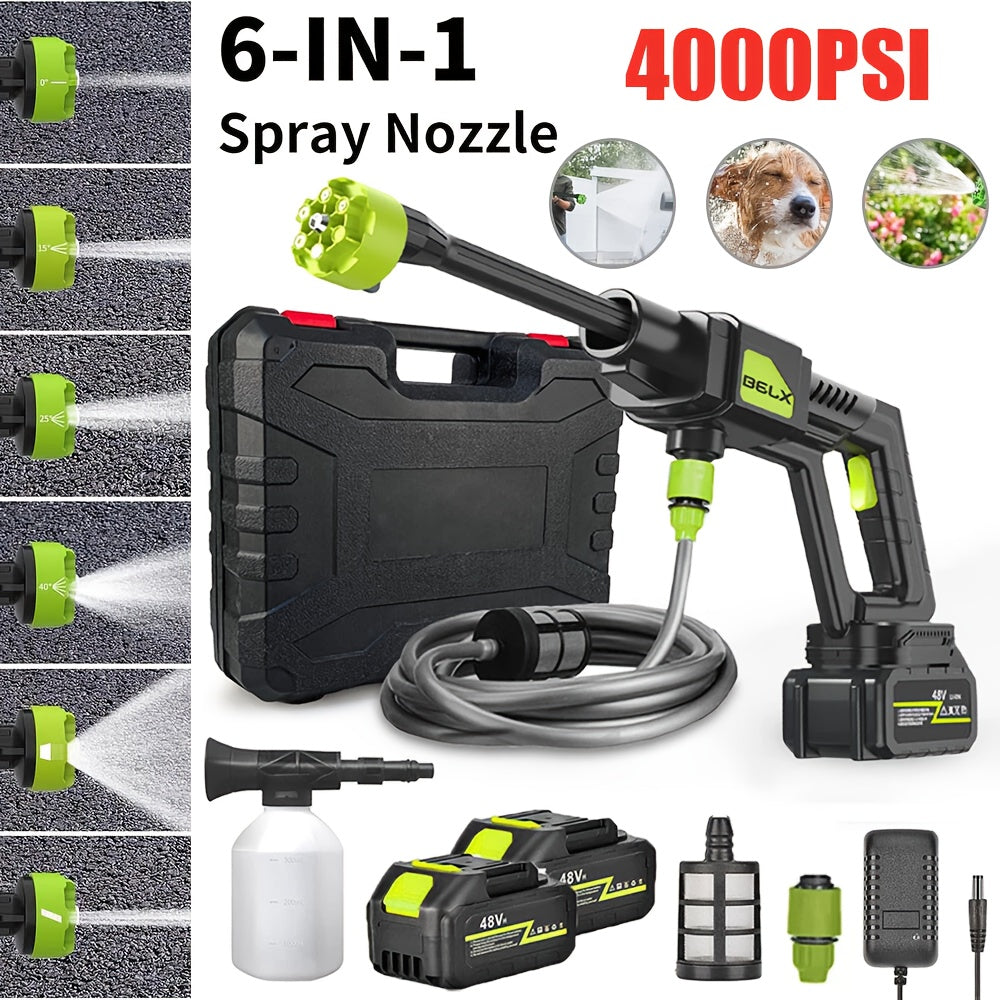 Cordless High-pressure Car Wash Water Gun, 6-in-1 Nozzle And Bucket, Portable High-pressure Electric Car Wash Machine for Car, Courtyard, Garden And Outdoor Cleaning, Garden Cleaning Tool, Multi-functional Cleaning Tool, Car