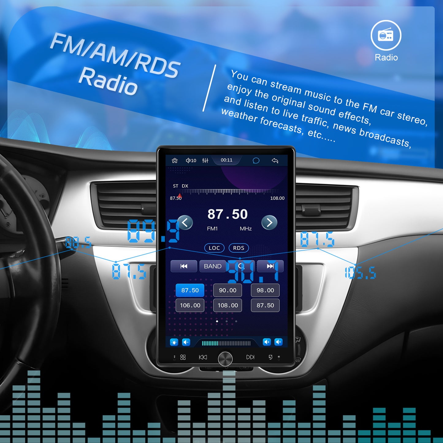 PODOFO Single Din Car Radio with Wireless Carplay Android Auto, 10.4 Inch Vertical Touch Screen Car Stereo with Mirror Link, FM/ RDS Radio, Car Radio Audio Receivers with EQ AUX/ USB+Backup Camera+Mic, Car Radio with Wireless