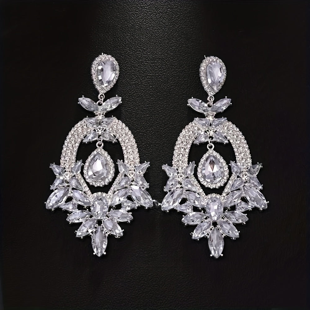 2pcs Elegant Wedding Earrings for Women - Bridal Rhinestone Pendant Dangle Earrings, Retro Bohemian Geometric Suitable for Wedding, Prom, Party, Daily Wear - Year-Round Timeless Bridal Accessories