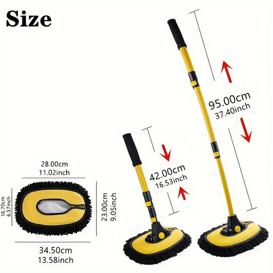EAFC Car Wash Brush Mop with Long Handle, Replaceable Microfiber Brush Head, with 15° Curved 3 Section Extension Pole, Car Detailing Brush, Car Wash Brush, Easy to Clean, Durable Material, Suitable for Home, Car, RV, Truck