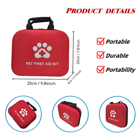 101pcs Pet First Aid Kit for Cats & Dogs - Portable Essentials with Scissors, Tweezers, Gauze Pads, Thermometer, Eye & Ear Cleaner, Care, CPR Guide, Poisonous Plants List, Emergency Numbers - Red Case for On-the-Go Pet Owners