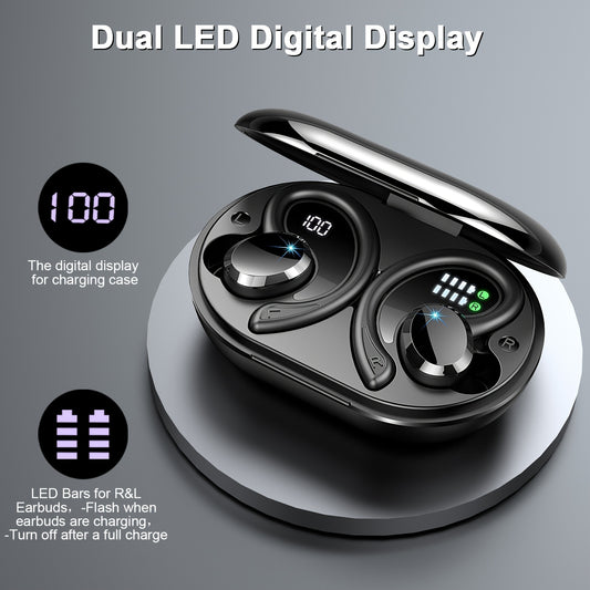 q38 Wireless Earbuds Sports Earbuds, 2024 Wireless 5.3 Earbuds 3D High Fidelity Stereo Headworn Earbuds, 48 Hour Earloop Earbuds with Noise Reduction Microphone, Suitable for Exercise/Running/Gym