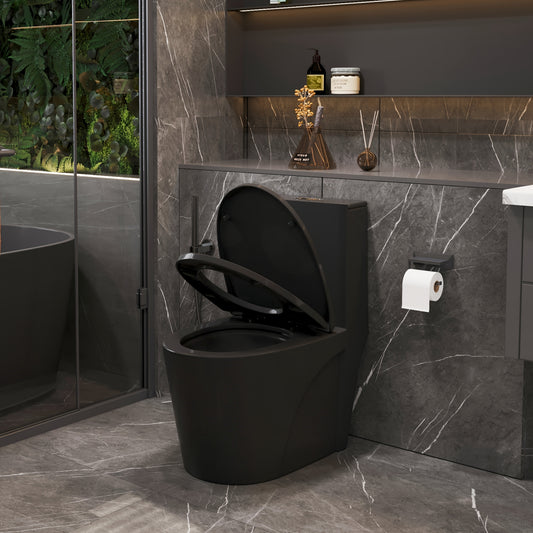 1.1/1.60 GPF Dual-Flush Toilet, Water-Saving Elongated Comfort Height Floor Mounted, Soft Close Seat, 2.2 LB Map Flushing Score Toilet, Matte Black