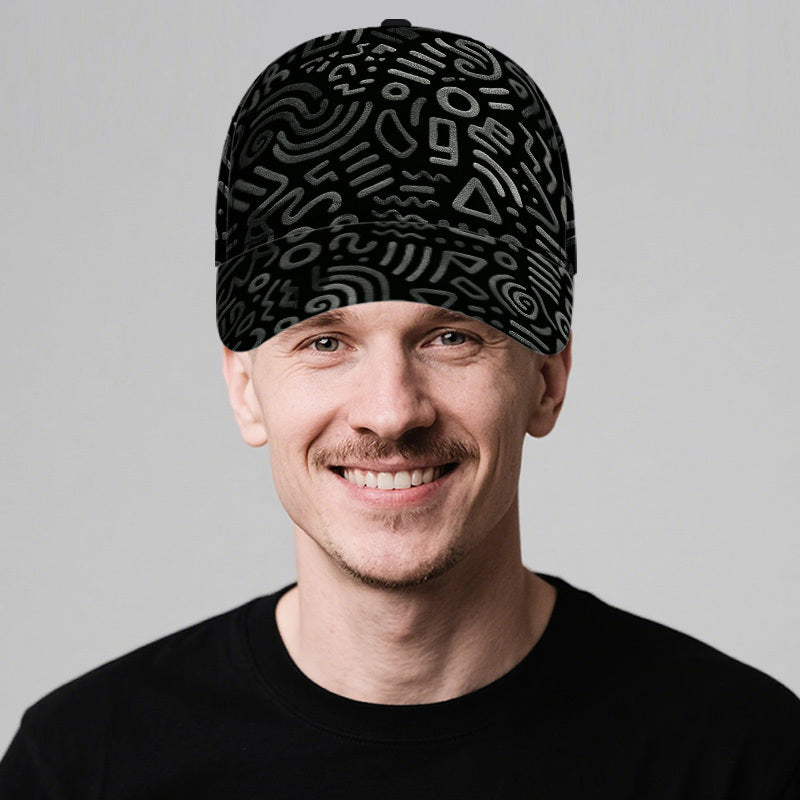 1pc 2D Tribal Doodle Chaos Print Baseball Hat - Full-Body Polyester Snapback Hat with Vibrant Design, Ideal for Running, Sports & Casual Street Fashion., Outdoor Activities, Festival Accessory, Funky Design, Comfortable Fit,