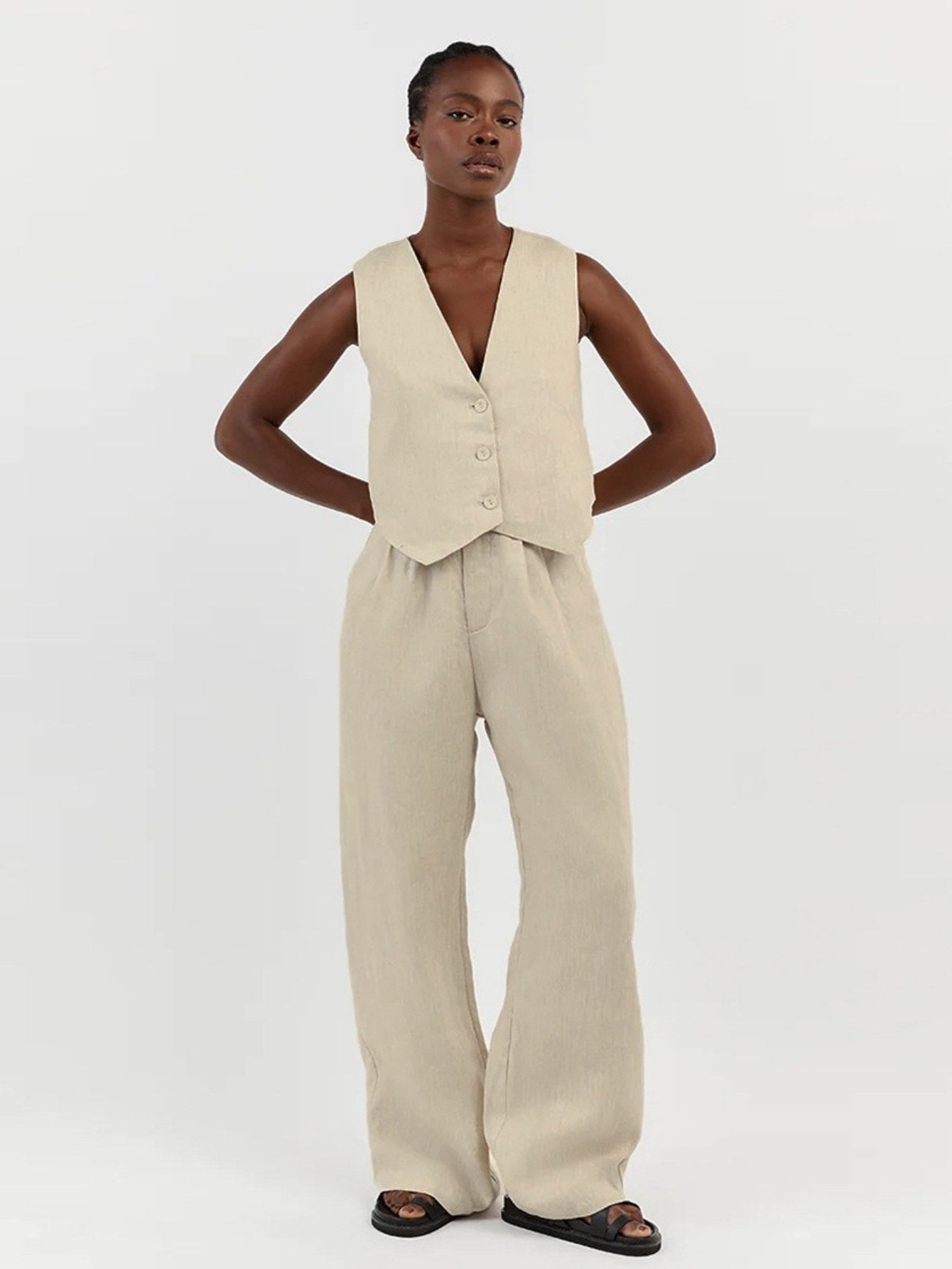 HERTALK2026 Women's Summer New and Sleeveless Vest, Waistcoat and Long Pants 2pcs Casual and Fashionable Set for Women