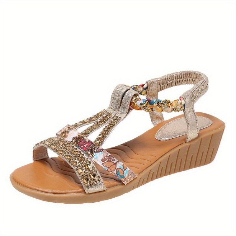 Women's Roman Sandals - Slip-On Wedge Heel Shoes with Ankle Strap, Cushioned Insole & Non-Slip Sole - Black Formal/Casual Footwear for Parties, Beach, Everyday - Plus Size Available, Party Wear, Fashionable Design, Comfortabl