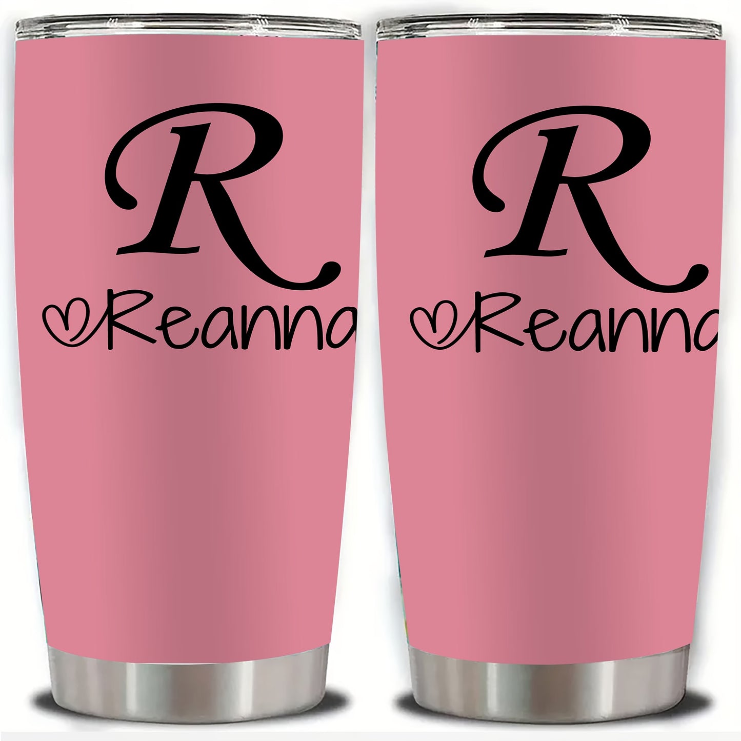 Personalized Stainless Steel Tumbler 20oz - Custom Name/Initials/Text - Double-Wall Insulated Cup with Leakproof Lid & Elegant Cursive Lettering - White with Black Lettering - Ideal Gift for Valentine's, Birthday, Office, Tra