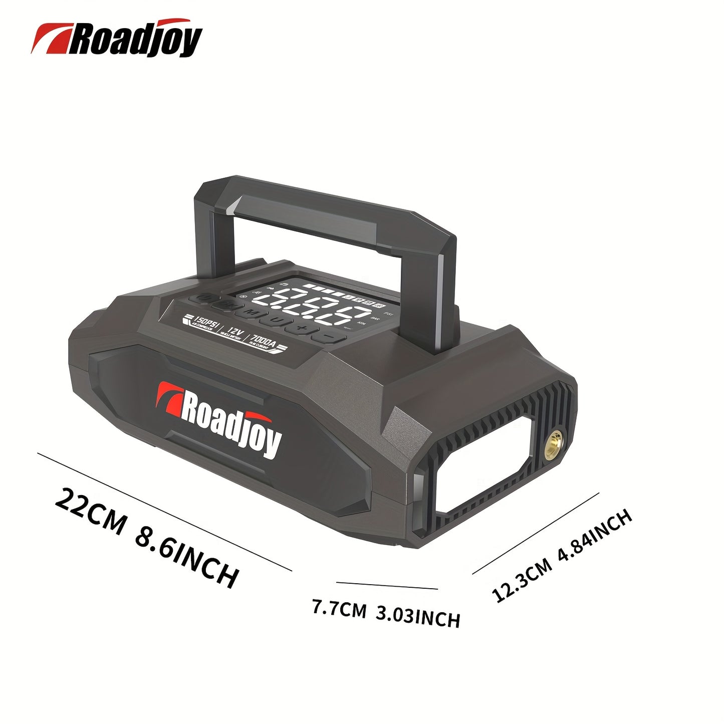 Roadjoy 7000A Peak Portable Jump Starter with Air Compressor, 150PSI Digital Tire Inflator, 12V Car Battery Charger, 2.11gal Gas/Diesel Engine, Fast Charge USB QC18W, LED Emergency Light, Power Bank & Power Station, USB-Power