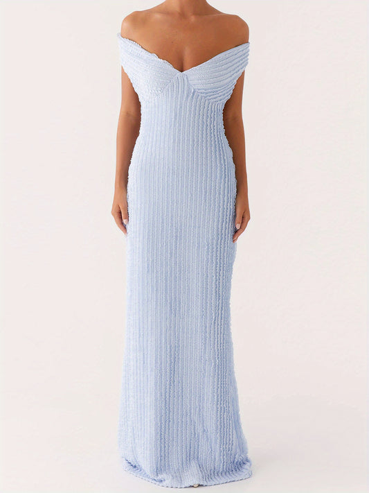 Women's Elegant Off-Shoulder Bodycon Maxi Dress - Formal Party Wedding Gala Evening gown with Tie Back Neckline, Machine Washable Long Dress for Women - Party, Wedding, Formal Events, Dresses for Wedding Guest