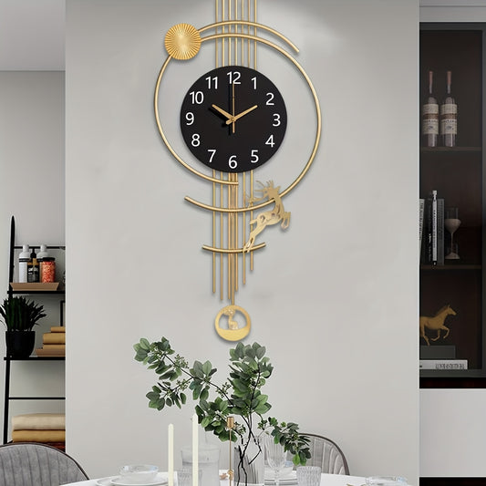 Large Silent Wall Clock with Quartz Movement - Nautical Theme, Wood & Metal Retro Modern Design, Digital Display, Auto-Off, AA Battery Operated (Not Included), Ideal for Living Room, Kitchen, Office Decor, Clock Wall Decor, M
