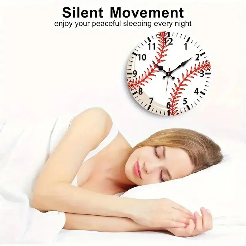 1pc Baseball-Themed Wall Clock - Large Easy-to-Read Black & Red Baseball Seam Design, Silent Quartz Movement with Japanese Mechanism, 9.84-Inch Round Wood Frame, Black Hands & Red Second Hand - Battery-Powered (AA Batteries N
