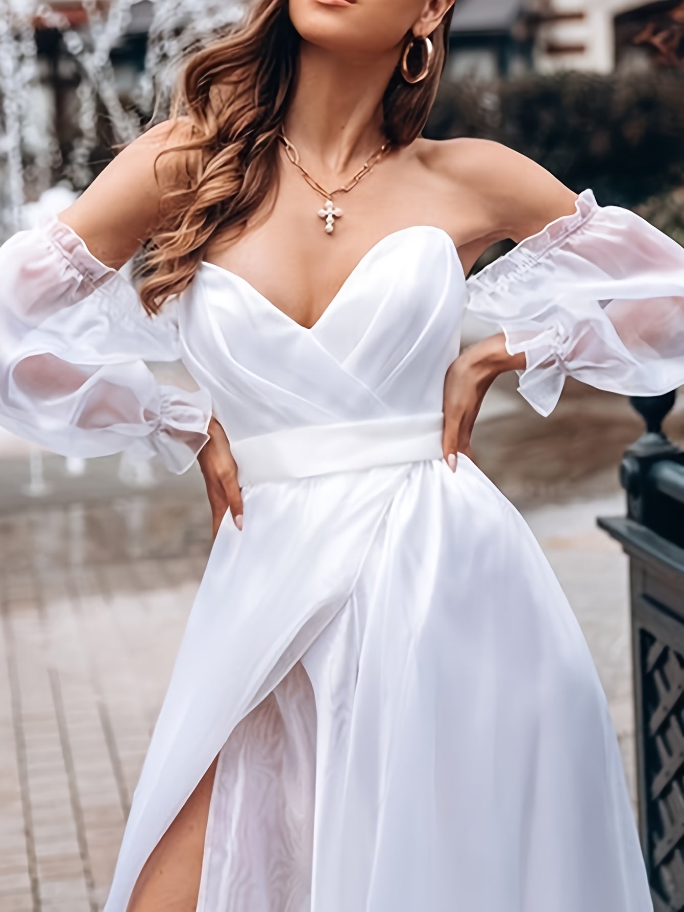 2025 New Off-Shoulder Evening Dress - Stylish V-Neck Formal Gown for Women, Graceful Long Sleeve Ball Gown with Waist Definition