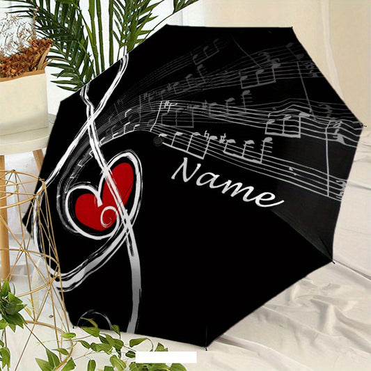 1-Personalized Music Note & Treble Clef Umbrella with Automatic Folding Mechanism - 8-Rib Compact Travel Umbrella with Ergonomic Handle & Name/Text - Musical Notes & Treble Staff Design - Ideal Birthday/Anniversary Gift for M