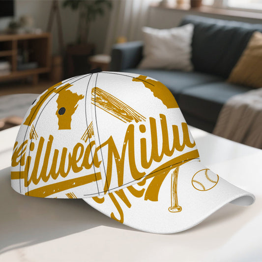 1pc Milwaukee Baseball Cap - Adjustable Snapback Hat with Full-Body Design, Vibrant Golden "Milwaukee" Emblem Print, Perfect for Sports, Running & Street Fashion, Polyester Material, Baseball Cap