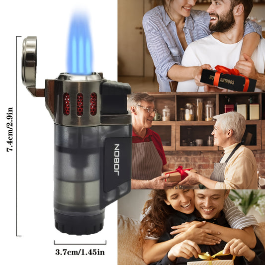 Gift Box Set, Straight Jet Spray Gun Blue Flame Lighter, Triple Jet Flame Butane Torch Lighter, Windproof Butane Refillable Gas Torch Lighter, Light Candles, Wood Chips, Charcoal Barbecue, Convenient to Carry, Visible Gas (ex