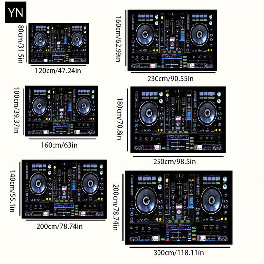 DJ Turntable Design Mat Floor Mat - Heavy-Duty Non-Slip Dance Studio Mat with Machine Washable Surface, Extra Thick 7mm Padding - for Home, Office, Clubs, Parties - Large Area Mat up to 2.16m² - Ideal Music Producer Decor, D