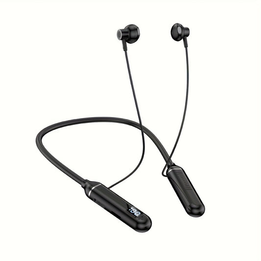 Long Lasting Battery Earbuds All-Day Audio Playback, 5.3 Wireless Neckband Headphones with Digital Charge Display, C Charge, Magnetic Suction Earphones for Sports, Running, Music, Workout, Headset In Ear with Mic Noise Cancel