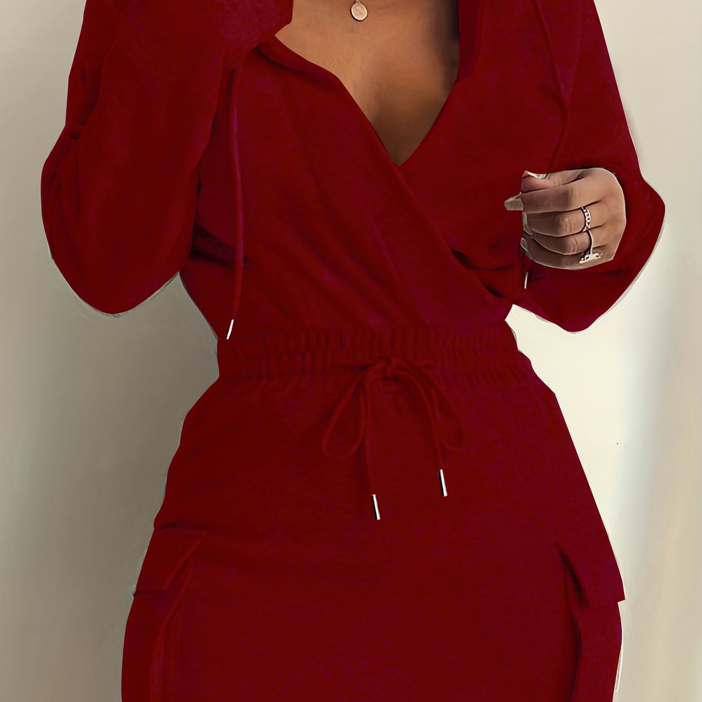 Fashionable Women'S Hooded Solid Color Casual Dress with Side Pockets, Suitable for All Seasons Including Spring, Summer, Autumn, And Winter. This Outdoor Stylish Dress Is Soft And Comfortable