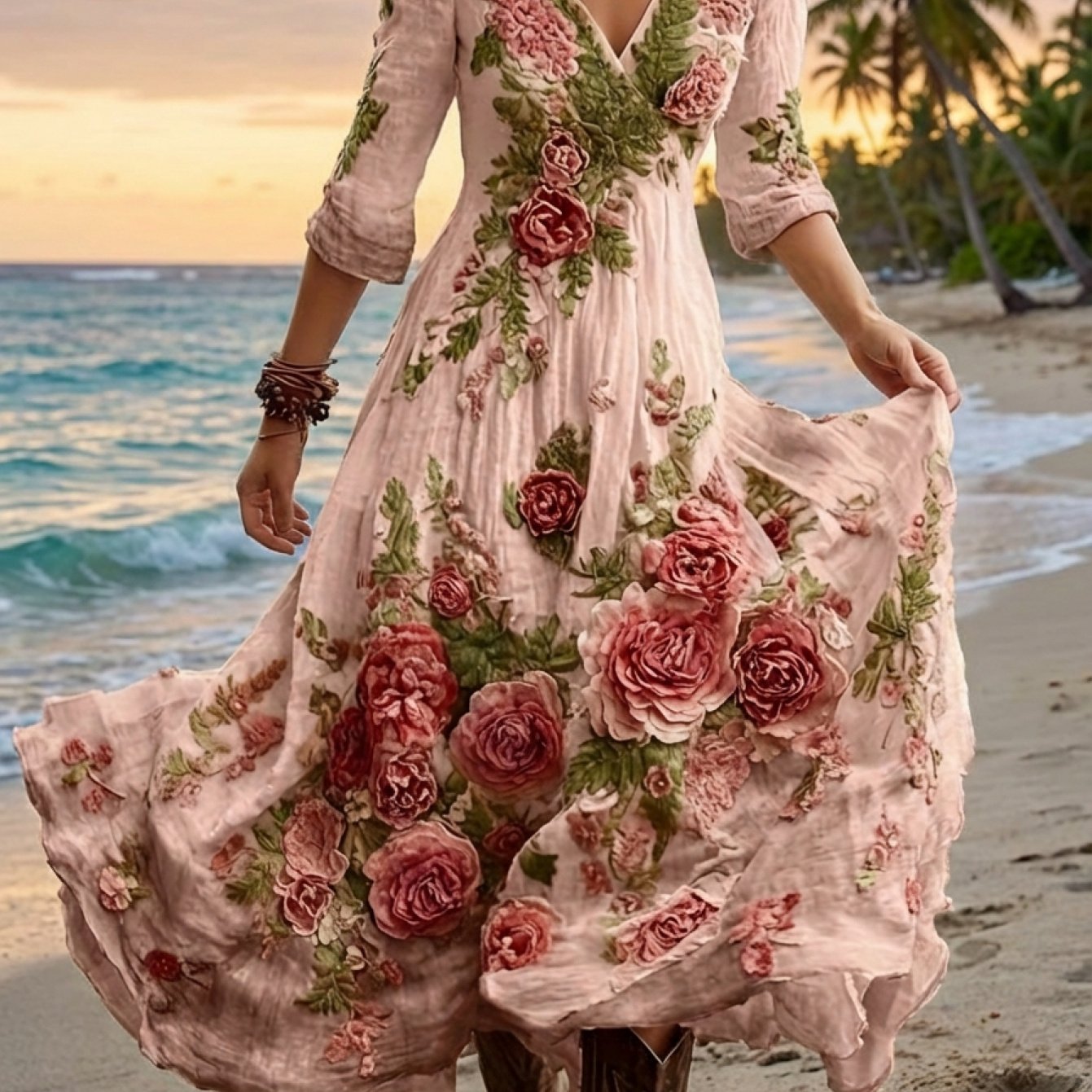 Women's Bohemian A-Line Dress with V-Neck & Cross Back Straps - Short Front Slit & Flowing Floor-Length Skirt, Wedding Guest Gown for Spring Summer Fall Parties, Short Front Long Back Dress (No Underbelly)