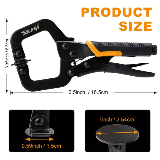 SHINYORK Black Electrophoresis Metal Face Clamp, 3pcs 6" Heavy Duty Locking C-Clamps with Adjustable Pliers and Swivel Pads, Black Electrophoresis Metal Face Clamp for Woodworking, Welding, and Automotive Repair