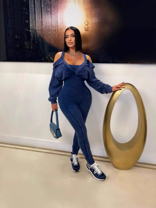 Hot Women'S V-Neck Tight-Fitting Jumpsuit Autumn And Winter New Women'S Sexy