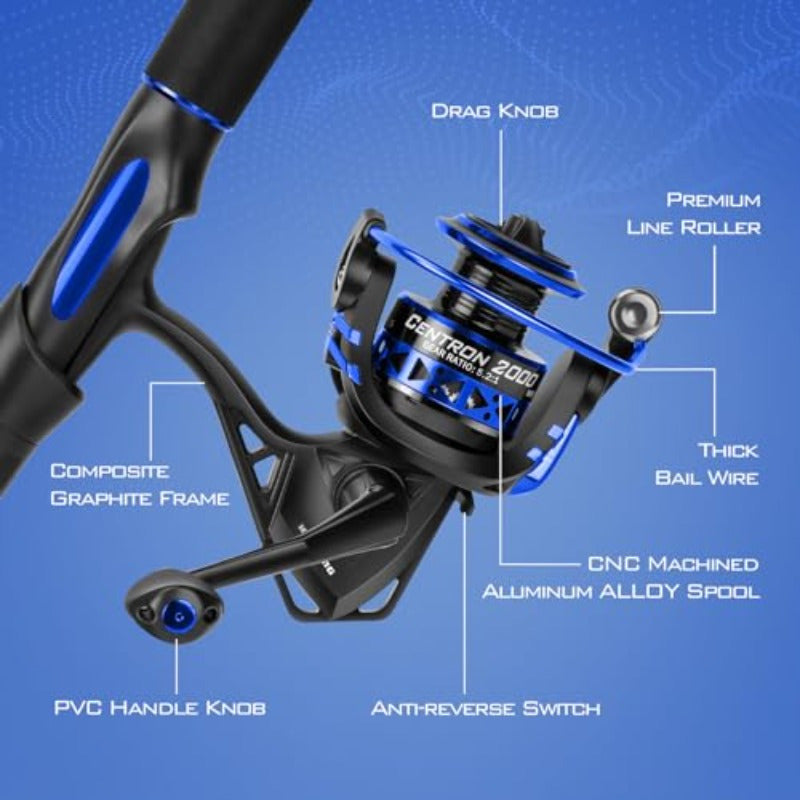 KastKing Centron Fishing Rod and Reel Combo Spinning and Baitcasting Combos IM6 Graphite 2pcs Blanks Stainless Steel Guides with Ceramic Rings Contoured EVA Handles and Fighting Butt
