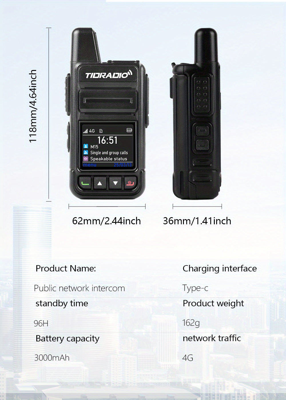 TIDRADIO Global Walkie Talkies 4G POC with Sim Cards, Long Distance 5000 Miles Rechargeable Nationwide Unlimited Range Two Way Radios & USB-C Battery (2 Pack)