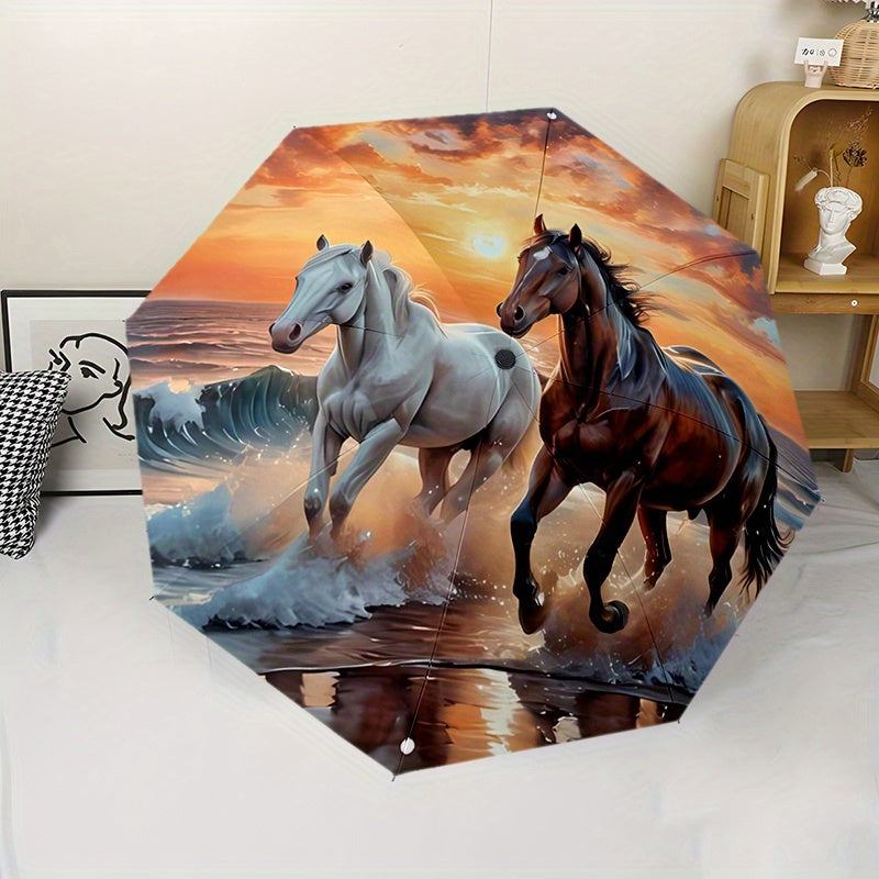 Two horses Folding automatic umbrella 8 frames automatic umbrella suitable for travel and daily use Christmas Halloween gift choice