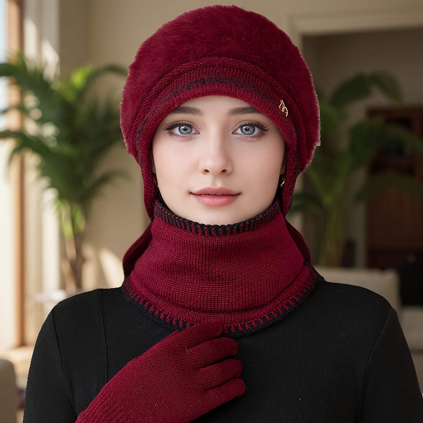 1pc Women's Winter Warm Ears- -like Hat with Elastic - Adjustable Toggle Closure, Soft Beige/Brown Tassels - Lightweight Warm for Elderly/Grandmothers/Mothers - Christmas/Hiking/Running - European-Inspired Gift (
