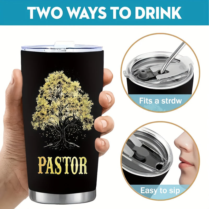 20 oz Pastor Thanksgiving Cup with Lid - 304 Stainless Steel Double Wall Vacuum Insulated Coffee Mug, Non-Slip, Shatterproof, Inspirational Religious Gift for Spiritual Leaders, Leakproof Travel Mug for Thanksgiving, Christma