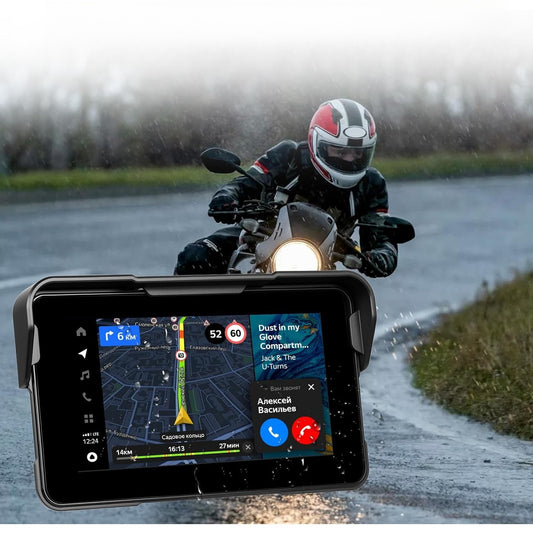 Motorcycle Wireless Carplay & Android Car for Motorcycle, 5 Inch HD Touchscreen for Motorcycles with Navigation/ Bluetooth/ EQ/ Pressure Detection