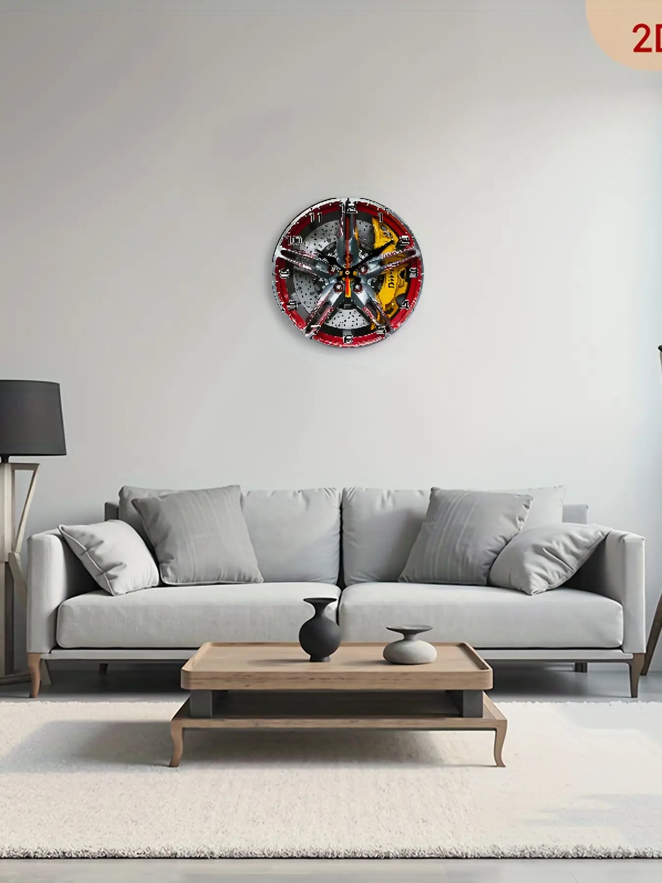 The 2D flat decorative plaque wall clock with the theme of "Exquisite car wheel hub" is equipped with a silent quartz movement. It is an ideal choice for wall decoration and also an excellent gift for birthdays, fireworks, Ch