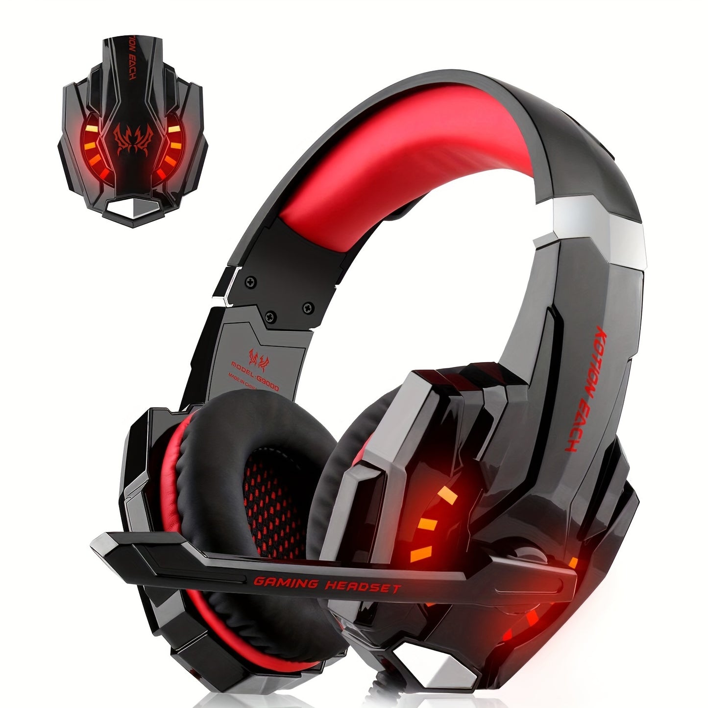 Gaming Headset for PS4 PS5pcs Xbox One Controller, Noise Cancelling Over Ear Headphones with Mic, LED Light, Bass Surround, Soft Memory Earmuffs for Laptop Mac
