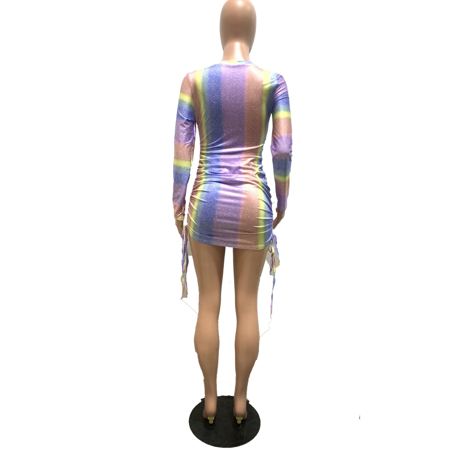 Women'S Sexy Gradient mini dress - Long Sleeve Party & Everyday Outfit, Pastel Pink to Blue Purple Ombre, Drawstring Waist Casual Chic Formal Dress for Women, Versatile Fashion, Trendy Outfit, Comfortable Fit, Fashion Lovers