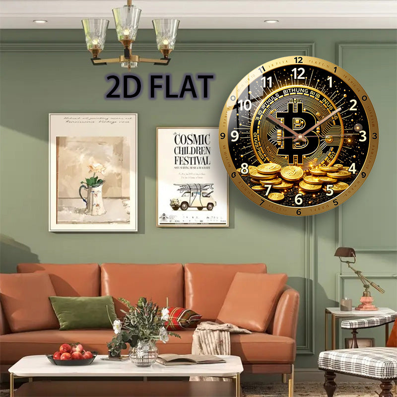12-Inch Bitcoin Cryptocurrency Glass Wall Clock - Silent Quartz Movement with Golden ₿ Symbol & Circuit Board Design, Modern Minimalist Crypto Decor for Home Office, Bitcoin Price Display, Durable Glass Face (AA Battery Not