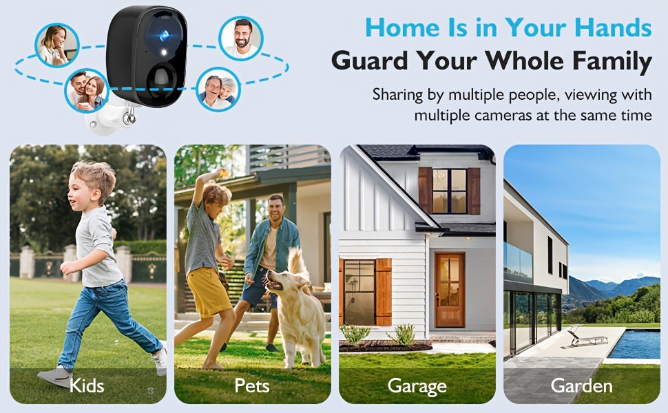 7pcs Solar Powered 2K 3MP Wireless Outdoor Security Camera System - FHD AI Motion Detection, Two-Way Audio, Color & Infrared Night Vision, Battery or USB Dual Power Supply, Lithium Battery, High Quality, Outdoor Surveillance,